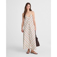 NWT Madewell Striped V-Neck Midi Dress in 100% Linen Size S