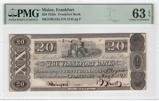 United States (Maine Frankfort) 20 Dollars 1830 PMG 63 EPQ
