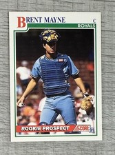 Brent Mayne #765 Rookie Prospect Score 1991 MLB Baseball Card Kansas City Royals. rookie card picture