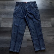 VTG Y2K FUBU Carpenter Jeans Mens 40x34 Blue Baggy Wide Leg Cargo Pockets Hiphop