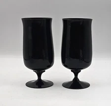 2 Lenox Glasses USA Midnight Mood Black Tall Iced Tea Goblet Stemware Amethyst