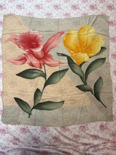 Vintage Floral Silk Scarf Pink Yellow Flowers 30x31 Square
