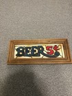 Vintage 5 Cents Beer Wood Frame Stained Glass Look Sign 14x6