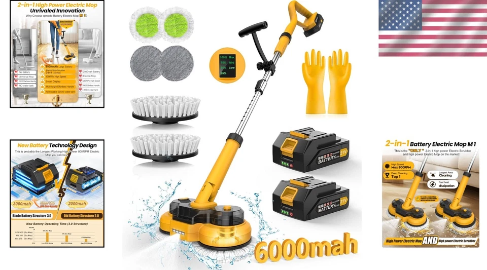 Innovadora fregona y fregadora eléctrica 2 en 1 - batería de larga duración y características inteligentes Foto 2 de 4