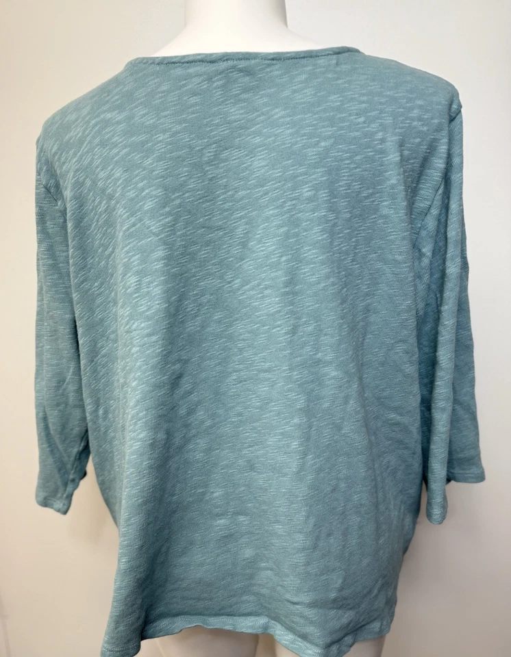 Camisa CHALET ET CECI Imitación Botón Frontal Manga 3/4 Mezcla Algodón Espuma de Mar Verde 2X Foto 3 de 4