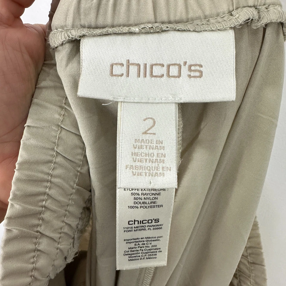 Chico’s Pants 2 Beige Crochet Lace Wide Leg Boho Coastal Resort Festival Large - Image 2 of 4