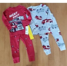 Baby Boys Carter's 4 pc Cotton Pajamas NIGHT SHIFT Size 12 mo Fire trucks NWT