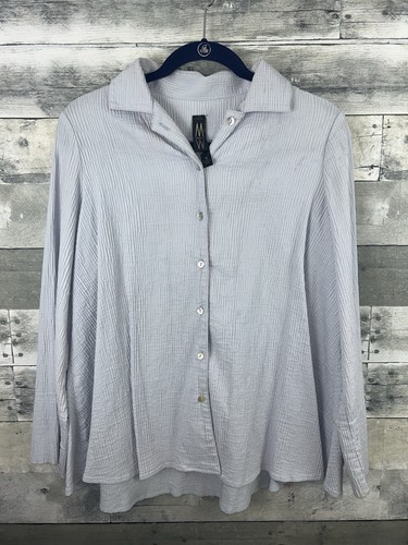 Marla Wynne Damen Bluse mittelblau strukturiert Langarm Knopfleiste