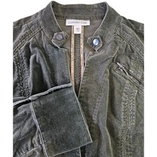 Coldwater Creek Velvet Blazer Women 16 Green Unlined Stretch Casual Snap Front