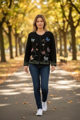 Drapers & Damons Butterfly  Butterflies Embroidery Lined Short Jacket Sz Small