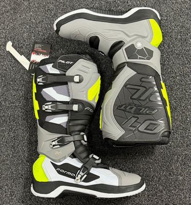 Forma Pilot Gray Neon 10/44 motocross boots, motorcycle mx offroad tech dirt sx