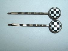 VINTAGE BLACK WHITE CHECKERED BOBBY PINS UP DO HAIR ACCESSORY