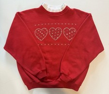 Vintage 90s Morning Sun Red Hearts Sweatshirt. Made in USA