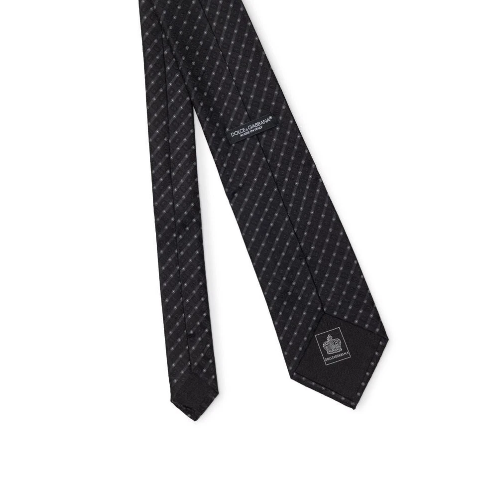 Dolce&Gabbana Men Black Cravat 100% Silk Polka Dots Print Adjustable Pointed Tie - Image 2 of 4