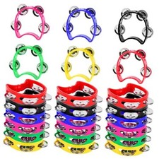 24 PCS Multicolored Tambourines for Kids - 4 Bells Handheld Musical