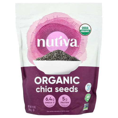 Nutiva Organic Chia Seed Black 12 oz 340 g B Corp, Gluten-Free, Kosher, Non-GMO,
