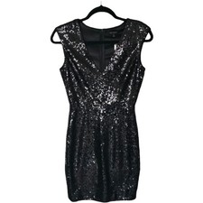 Miss Avenue Black Sequin Cap Sleeve Bodycon Mini Dress Size S