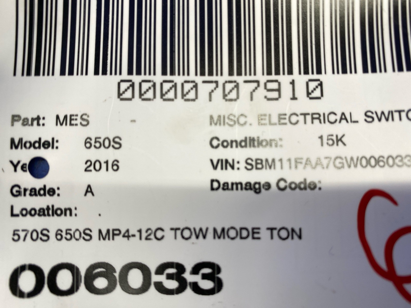 2015-2017 MCLAREN 650S 570S 650S MP4-12C TOW MODE TONNEAU CONTROL BUTTON PANEL