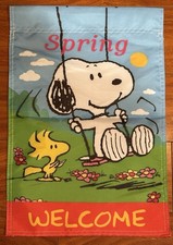 Snoopy Welcome Spring 12 x 18 in Garden Flag Woodstock Flowers Double Side Swing