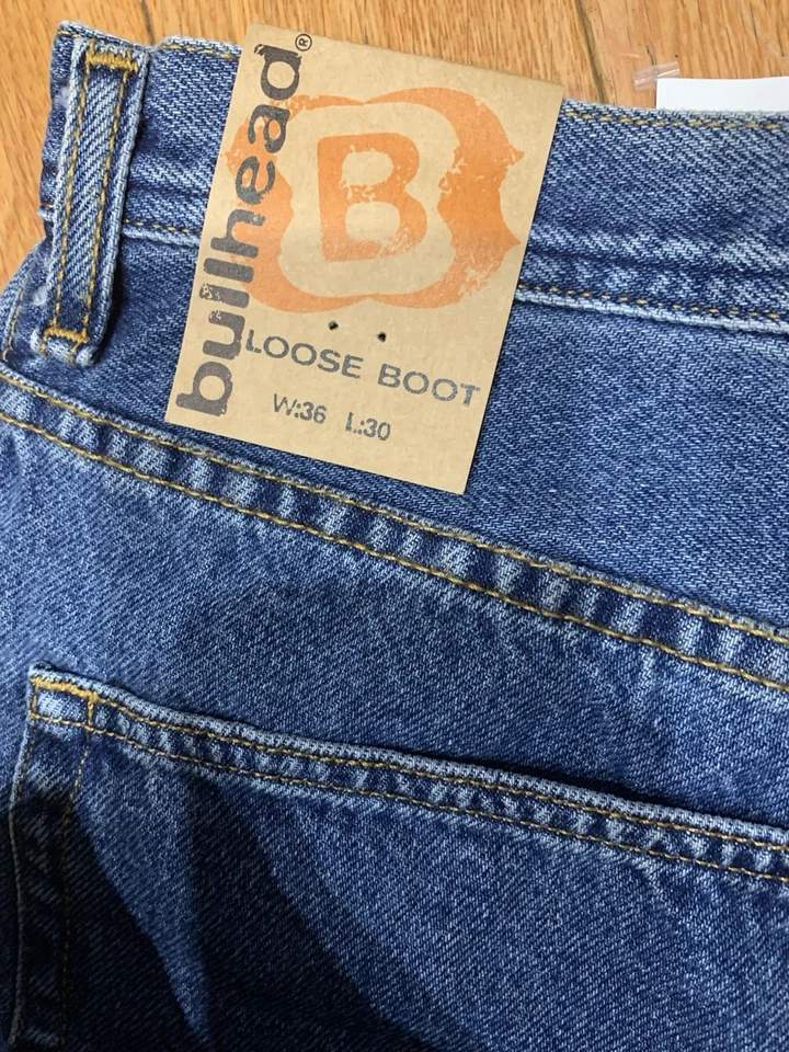 Pantalones de mezclilla Bullhead sueltos 36x30 para hombre raros nuevos con etiquetas Foto 4 de 4