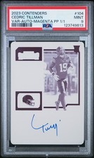 2023 Panini Contenders #104 Cedric Tillman Var-Auto-Magenta Pp 1/1 PSA 9