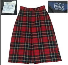80s 90s Woolrich Womens 8 Wool Blend Lined Skirt Red Plaid Pockets Zip back USA