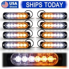 8 X Amber White 6 LED Strobe Light Bar Car Truck Flashing Warning Hazard Beacon