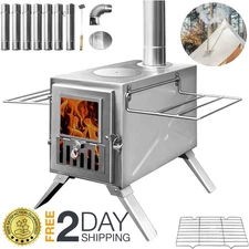 Stainless Steel Hot Tent Stove Wood Burning Portable With Vent Pipes For Camping
