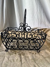 Vintage Black Wrought Iron Scrollwork Basket Caddy Spanish Revival FrenchCountry