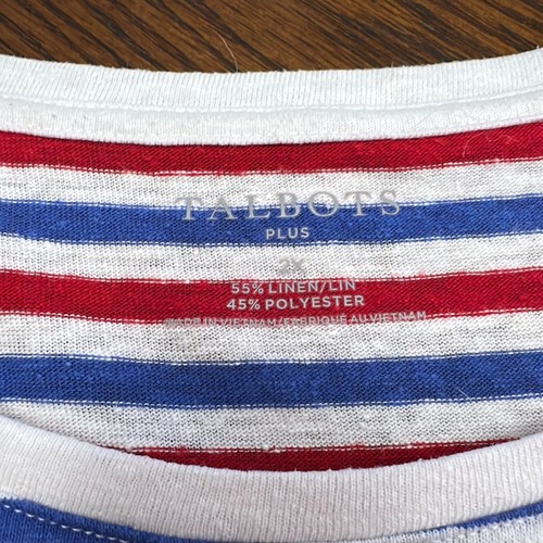 Talbots Shirt Size 2X Red White Blue Patriotic USA Linen Blend Stripe Top Tee - Picture 3 of 10