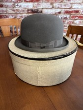 Vintage Tress  Co London Grey Bowler Derby Hat Women  s Size 7 1/8 Original Box