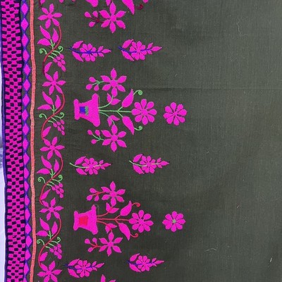 144 Inc Indian Cotton Olive  Green Fabric Hand Needle Embroidered Vintage Fabric