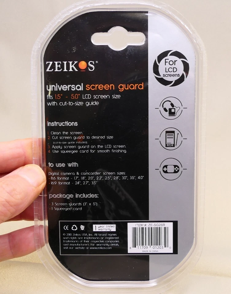 New Zeikos Universal Screen Guard,  LCD Screen Protector Fits 1.5”-5.” Sealed - Image 2 of 2