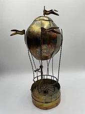 Vintage Sankyo Copper Tin Metal Music Box, Hot Air Balloon Hong Kong. Tested