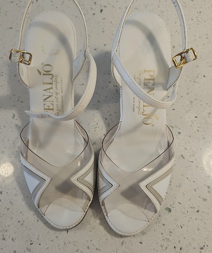 Vintage Leather Penaljo Womens White And See Through Shoes Size 6.5 Wedding Shoe - Picture 15 of 17