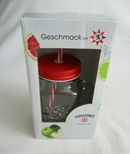 Gerolsteiner "Das Wasser mit Stern" Glas Schraubglas mit Trinkhalm rot NEU OVP
