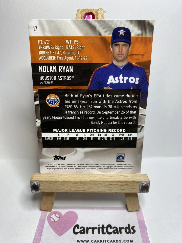 NOLAN RYAN 2021 Topps Stadium Club Baseball #17 Houston Astros - Image 4 of 4