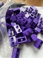 LEGO- NEW- #11211-DARK PURPLE-1 X 2 BRICK MODIFIED W/ STUDS 1 SIDE-10 PIECES