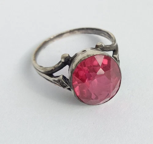 Vintage Beautiful Ring Pink stone Silver 875 star USSR Women Jewelry size 8.5