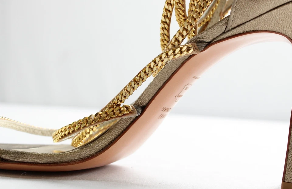 Stuart Weitzman Women's Chain Strap Stiletto Heels LB3 Gold US:8M EU:38.5 - Image 3 of 4