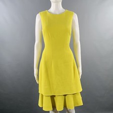 OSCAR DE LA RENTA Size 6 Neon Yellow Crepe Tiered Cocktail Dress