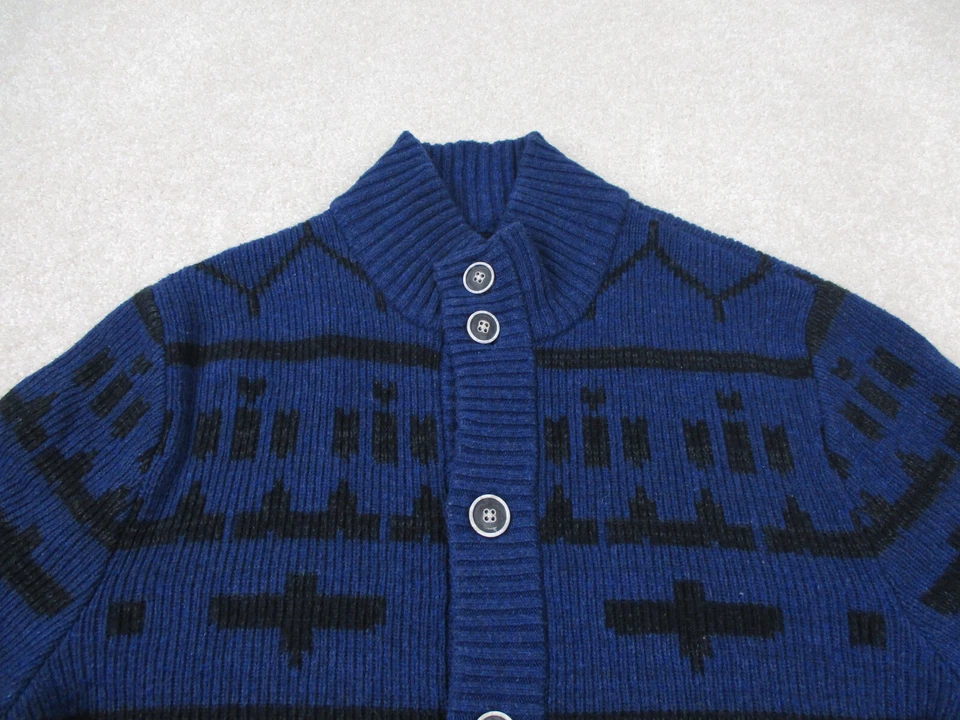 Suéter Lucky Brand Para Hombres Mediano Azul Negro Cárdigan Azteca Cachemira Lana Adulto Foto 3 de 4
