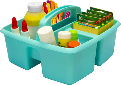 3-Compartment Small Caddy   Multipurpose Classroom Organizer with Handle, Aquama