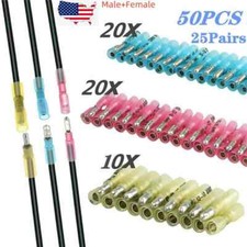 50PCS Heat Shrink Bullet Wire Connectors 22-10AWG Male Female Crimp Terminals