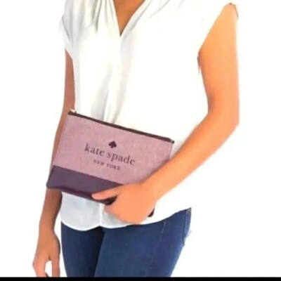 Kate Spade Ash Street Canvas Plum Logo Clutch NWT MSRP $110