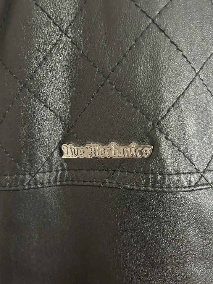 Chaqueta de cuero negra vintage LIVE MECHANICS talla 4X para motocicleta o bombardero Foto 4 de 4