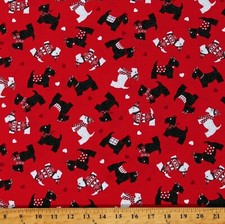 Cotton Scotties Scottish Terriers Dogs Hearts Red Fabric Print by Yard D502.70