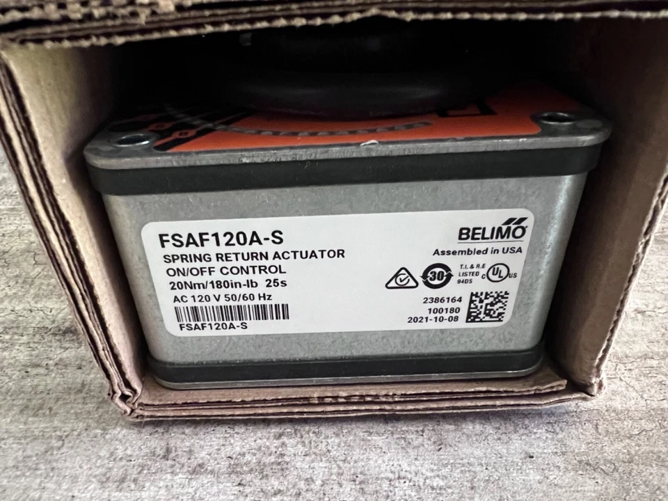 New Belimo FSAF120A-S Spring Return Actuator, 180in-lb 20Nm 120V