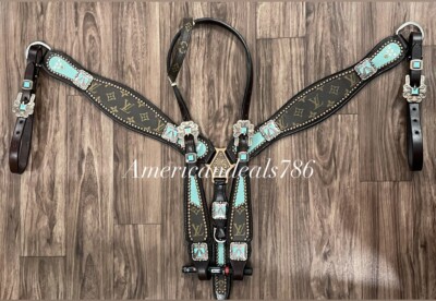 Ensemble Bling Tack en cuir marron occidental avec cuir imprimé rouge