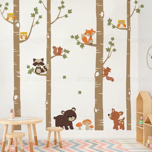 Birch Trees with Cute Forest Animals Wall Decal - Bild 2 von 20